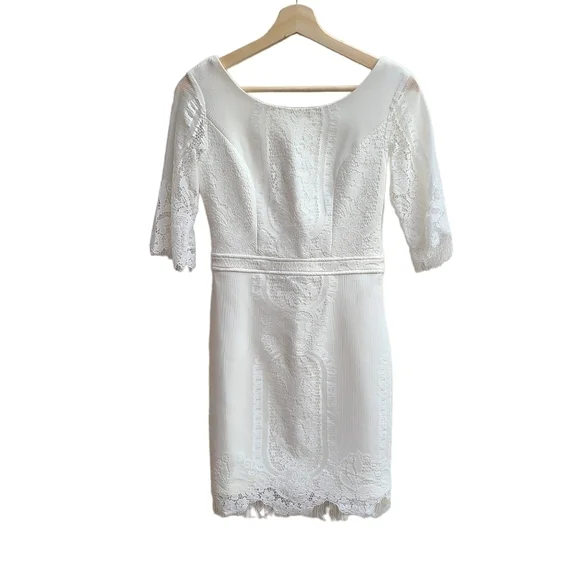 Tea n Cup White Lace Open Back Mini Dress Sheer Sleeve Size XS Bride Rehearsal - Picture 3 of 14